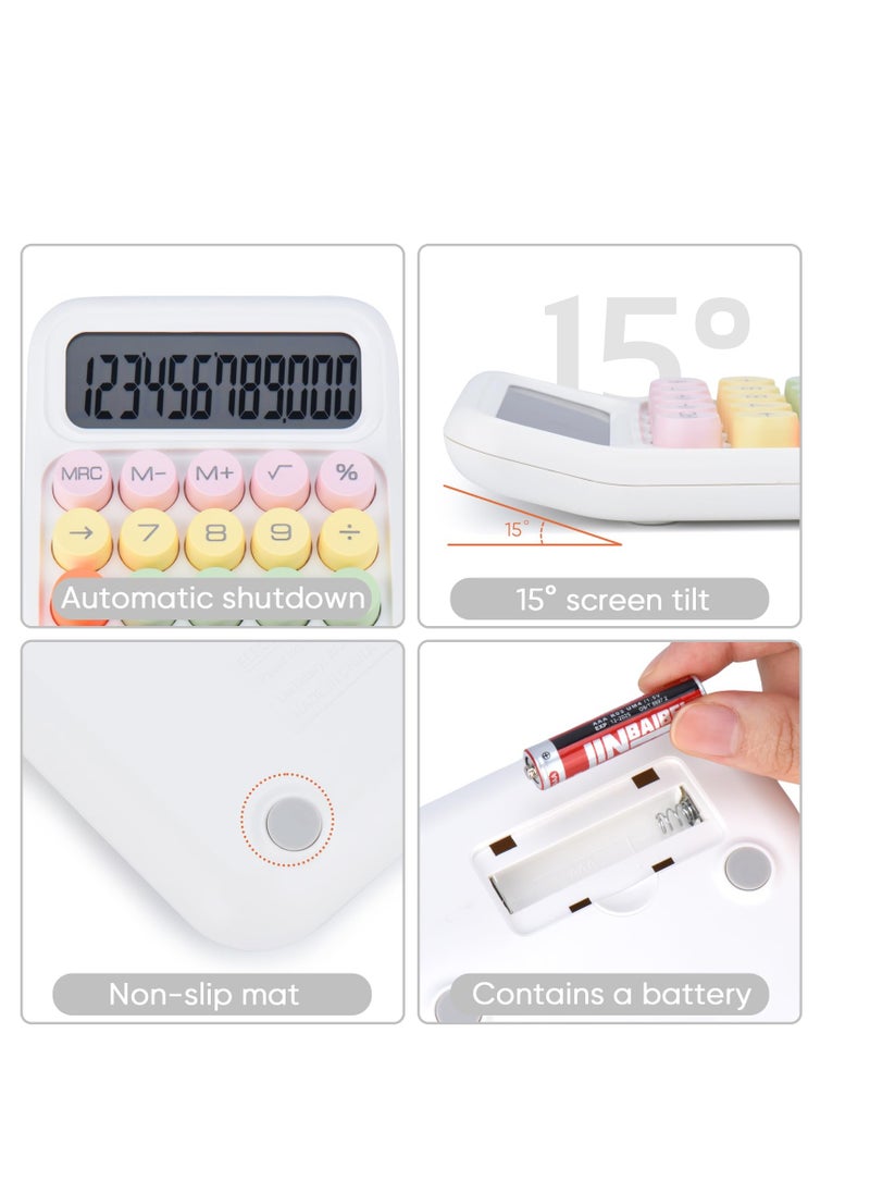 KASTWAVE Mechanical Switch Calculator, Colorful Candy Calculator,12 Digit Desk Calculator Extra Large LCD Display, Suitable for Daily and Basic Office (White)  - Image 4