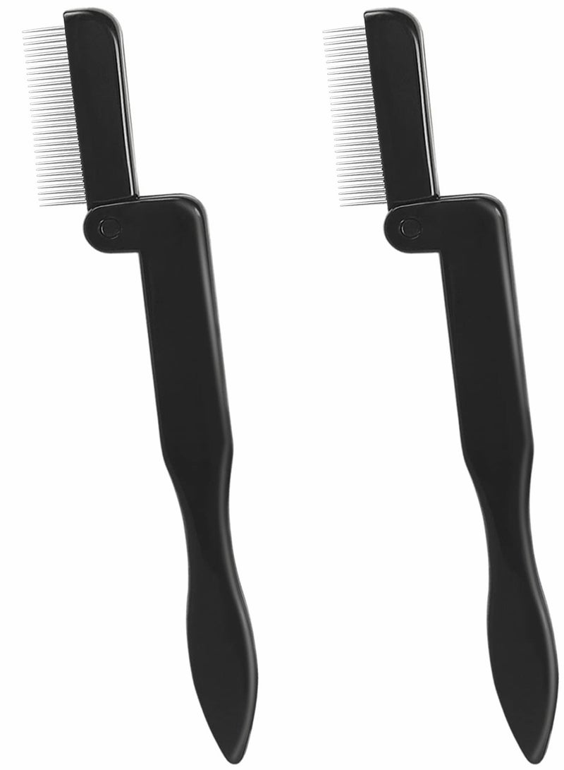 Portable Folding Eyelash Comb Set - 2 Pack, Perfect for Travel & Quick Touch-Ups, Sleek Black Design - Image 1