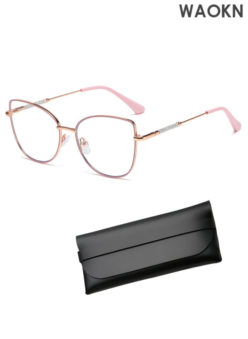 WAOKN Anit Blue Light Glasses Large Cat Eye Metal Glitter Frame Computer Glasses for Women Boys Eyewear with Blue Ray Lens.Decorative Women Transparent Glasses Frame Cat Eye Eyewear Blocking Eyeglass.Spectacle Frames Women Clear Lens Metal Frame Gold Glasses Female. - Image 1