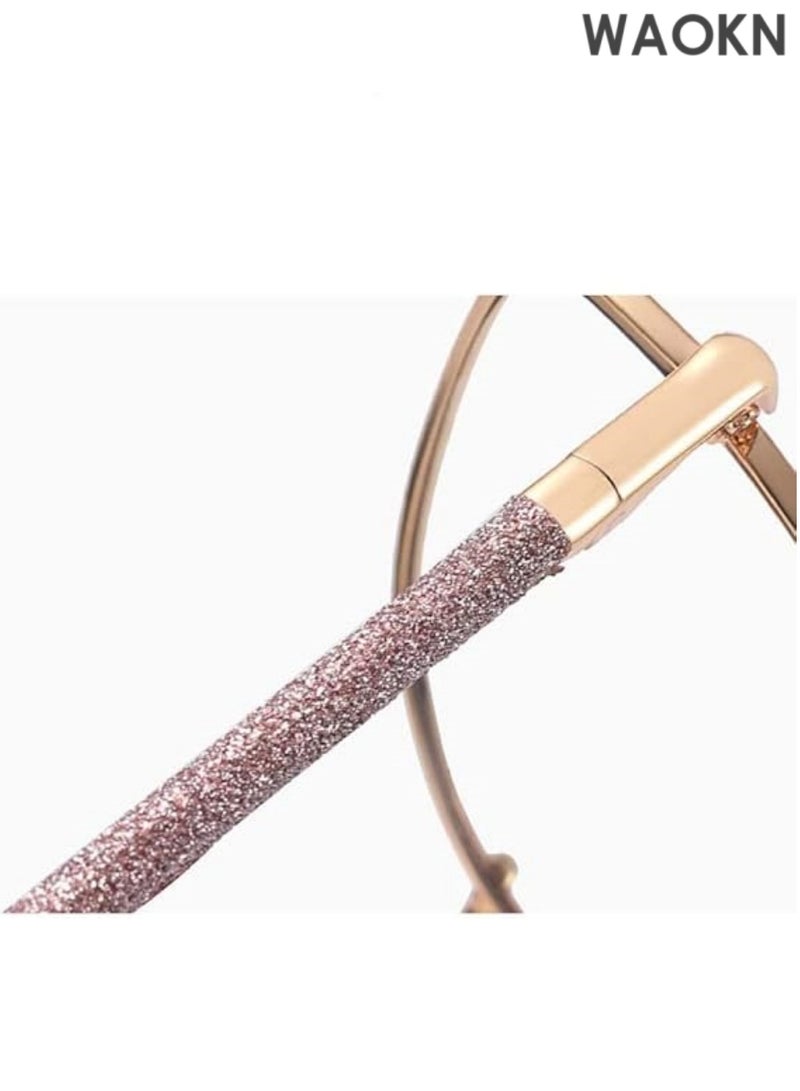 WAOKN Anit Blue Light Glasses Large Cat Eye Metal Glitter Frame Computer Glasses for Women Boys Eyewear with Blue Ray Lens.Decorative Women Transparent Glasses Frame Cat Eye Eyewear Blocking Eyeglass.Spectacle Frames Women Clear Lens Metal Frame Gold Glasses Female. - Image 5