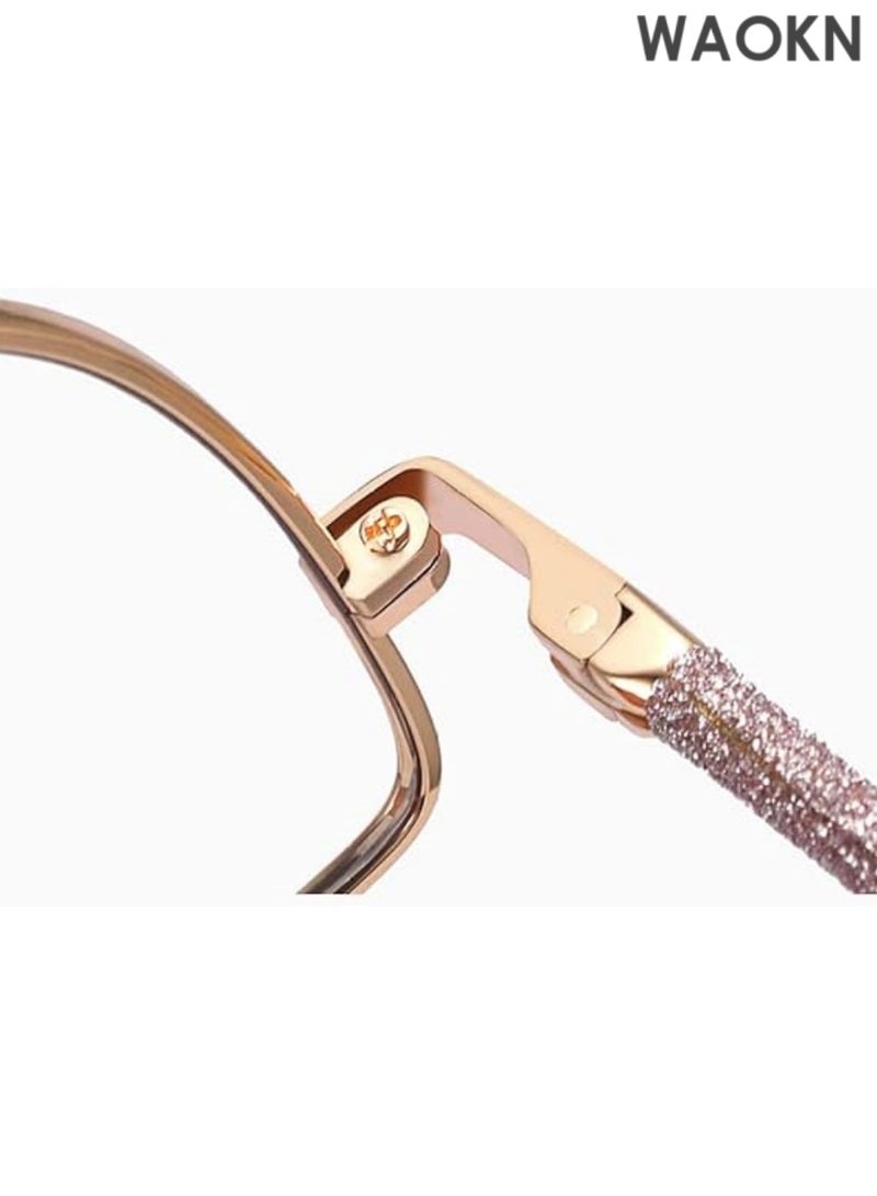 WAOKN Anit Blue Light Glasses Large Cat Eye Metal Glitter Frame Computer Glasses for Women Boys Eyewear with Blue Ray Lens.Decorative Women Transparent Glasses Frame Cat Eye Eyewear Blocking Eyeglass.Spectacle Frames Women Clear Lens Metal Frame Gold Glasses Female. - Image 4