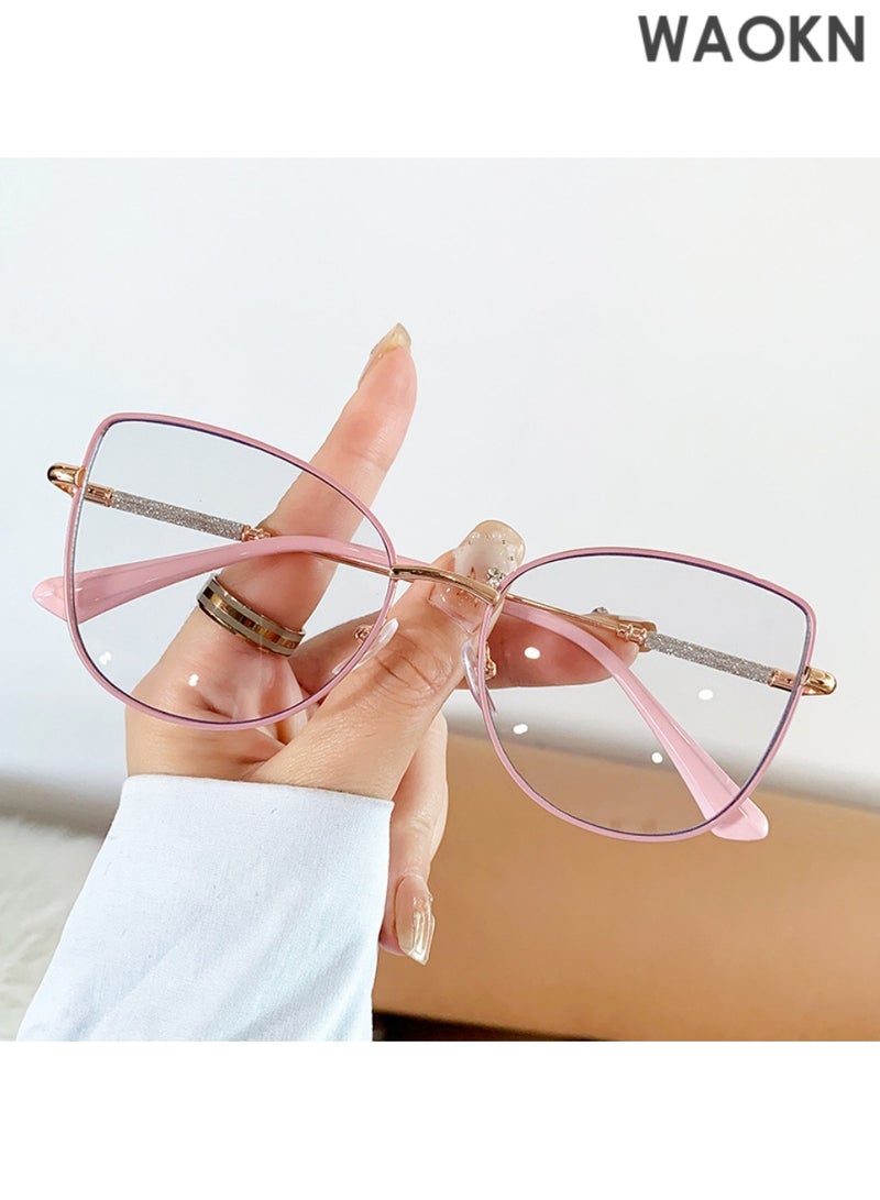 WAOKN Anit Blue Light Glasses Large Cat Eye Metal Glitter Frame Computer Glasses for Women Boys Eyewear with Blue Ray Lens.Decorative Women Transparent Glasses Frame Cat Eye Eyewear Blocking Eyeglass.Spectacle Frames Women Clear Lens Metal Frame Gold Glasses Female. - Image 2