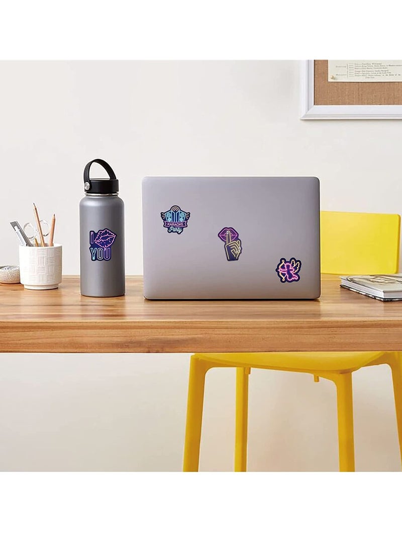 SOLARAE Neon Style Stickers, 50 Pcs Aesthetic Trendy Decals, Waterproof Vinyl for Water Bottle Phone Computer Luggage Guitar Bathroom Skateboard for Teens Girls Boys - Image 2