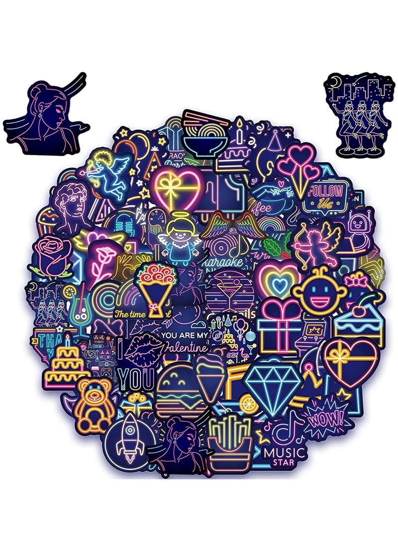 SOLARAE Neon Style Stickers, 50 Pcs Aesthetic Trendy Decals, Waterproof Vinyl for Water Bottle Phone Computer Luggage Guitar Bathroom Skateboard for Teens Girls Boys - Image 1