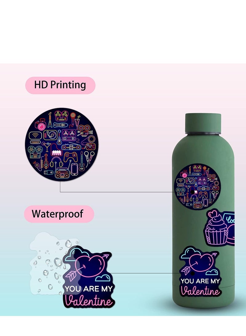 SOLARAE Neon Style Stickers, 50 Pcs Aesthetic Trendy Decals, Waterproof Vinyl for Water Bottle Phone Computer Luggage Guitar Bathroom Skateboard for Teens Girls Boys - Image 3