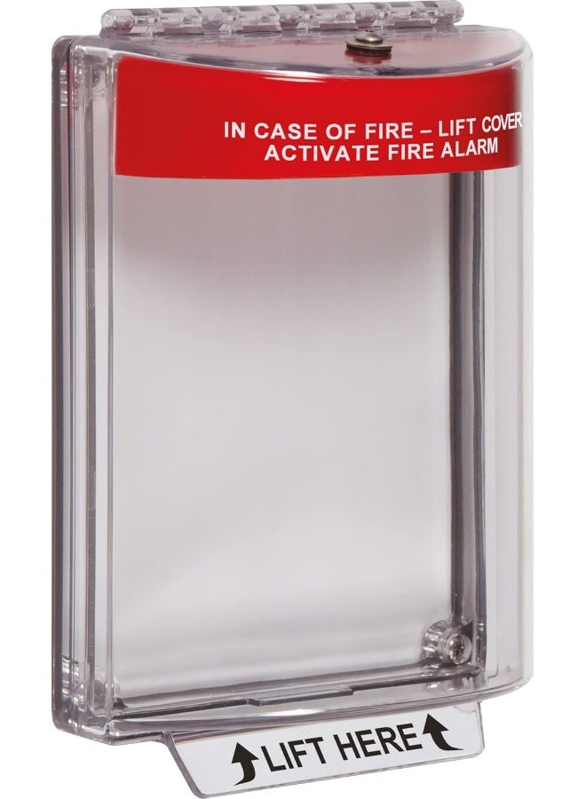 STI Safety Technology International, Inc. -13010FR Universal Stopper®, Flush Mount and Fire label, Indoor/Outdoor Protective Polycarbonate Cover for Pull Stations or Call Points, Red - Image 1