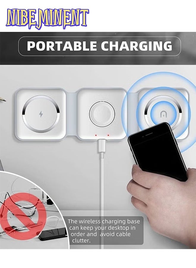 NIBEMINENT 3 in 1 Wireless Charger, Magnetic Foldable Charging Station, Fast Wireless Charging Pad (White) - Image 4