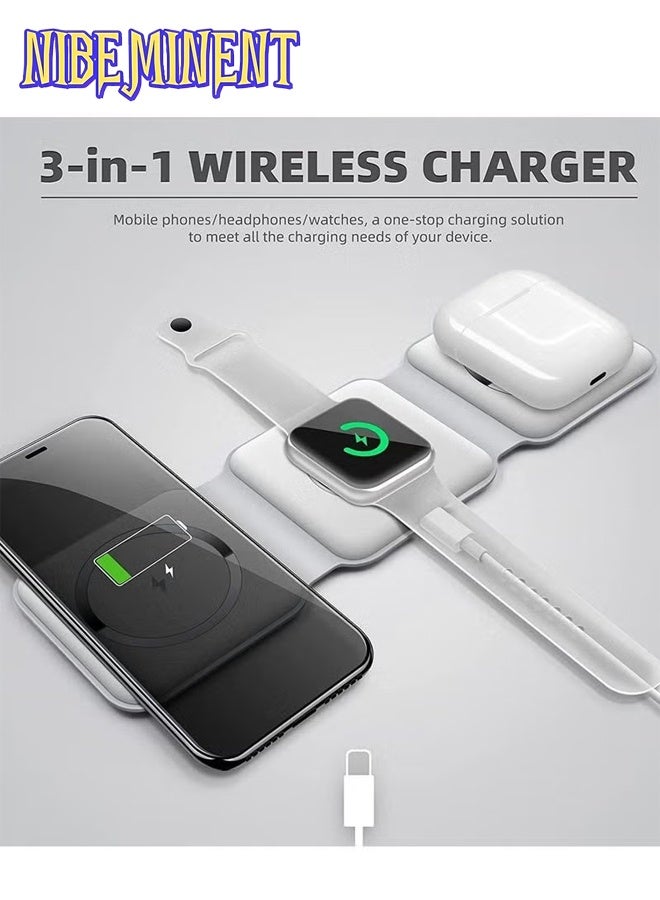 NIBEMINENT 3 in 1 Wireless Charger, Magnetic Foldable Charging Station, Fast Wireless Charging Pad (White) - Image 2