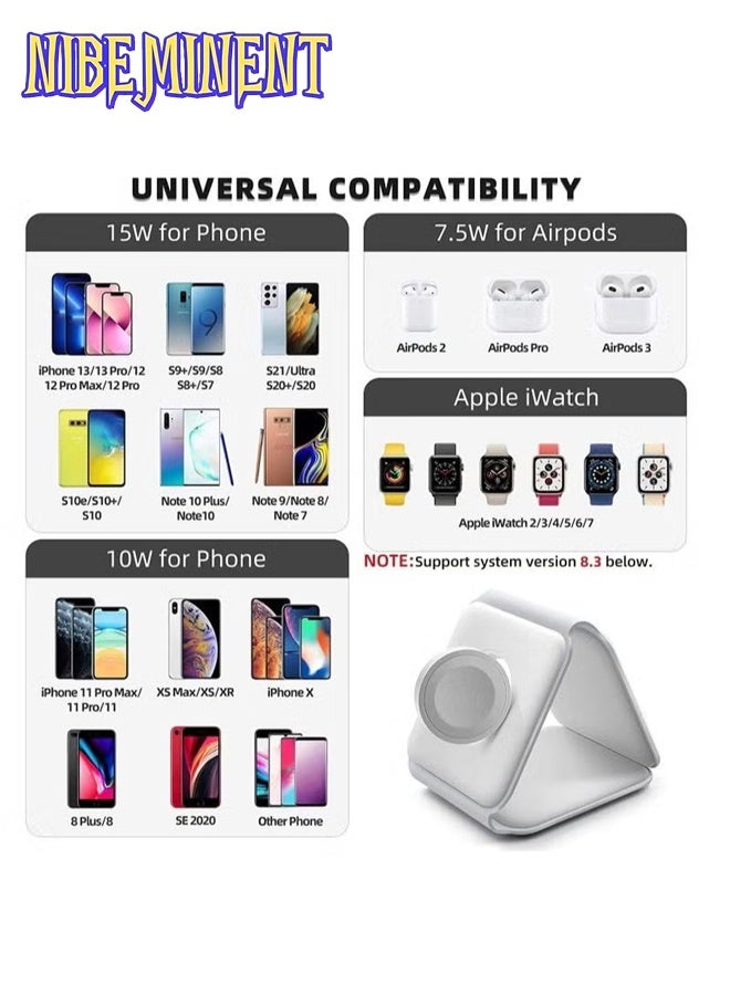 NIBEMINENT 3 in 1 Wireless Charger, Magnetic Foldable Charging Station, Fast Wireless Charging Pad (White) - Image 5