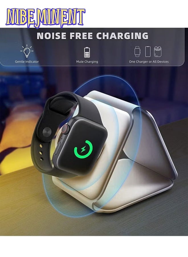 NIBEMINENT 3 in 1 Wireless Charger, Magnetic Foldable Charging Station, Fast Wireless Charging Pad (White) - Image 3