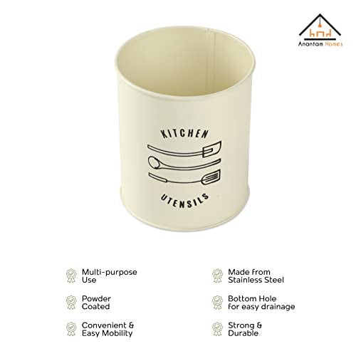 Anantam Homes Metal Tableware - Spoon, Knife, Fork, Chopstick, Cutlery Holder/Organizer Stand for Kitchen and Dining Table - Daily Use Spoon Stand, Kitchen Decoration (Ivory) - Image 4