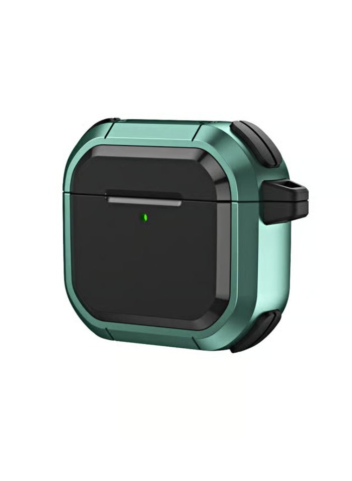 CASE FOR Apple AirPods 4 Case Cover With Keychain Rugged Armor - Black / Green 