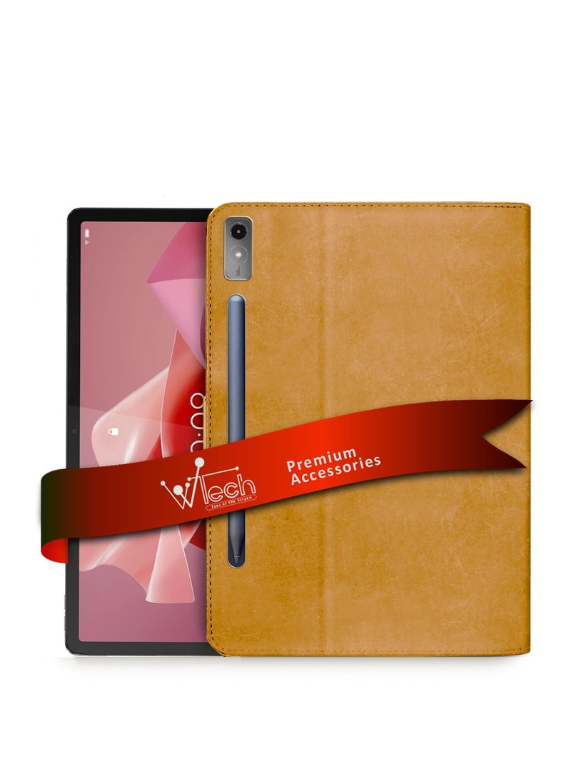 دبليو تيك غطاء حماية قلاب من جلد البولي يوريثان لهاتف لينوفو تاب P12 2023 بني فاتح - Image 1