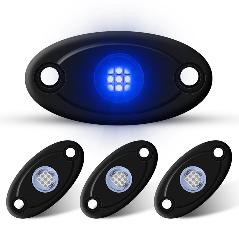 LY8 4Pods LED Rock Lights Blue Neon Underglow Lighting for Car Trucks ATV UTV SUV Boat Underbody Glow Trail Rig Light Blue