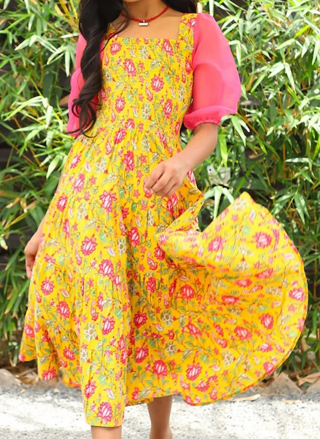 AKS Floral Print Midi Dress for Girls