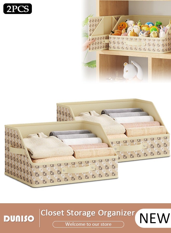 DUNISO 2pcs Foldable Closet Storage Organizer, Wardrobe Clothes Organizer For Clothing, Sheets, Toys, Books,Washable Closet Storage Boxes with Carrying Handles Cube Stackable Storage Bin for Home Bedroom Office  - Image 1