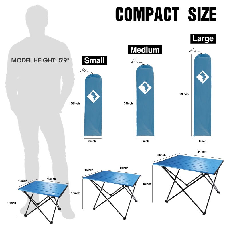VILLEY Portable Camping Side Table, Ultralight Aluminum Folding Beach Table with Carry Bag for Outdoor Cooking, Picnic, Camp, Boat, Travel - Blue - Image 3