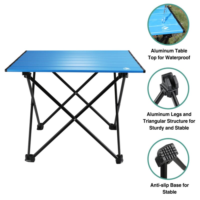 VILLEY Portable Camping Side Table, Ultralight Aluminum Folding Beach Table with Carry Bag for Outdoor Cooking, Picnic, Camp, Boat, Travel - Blue - Image 5