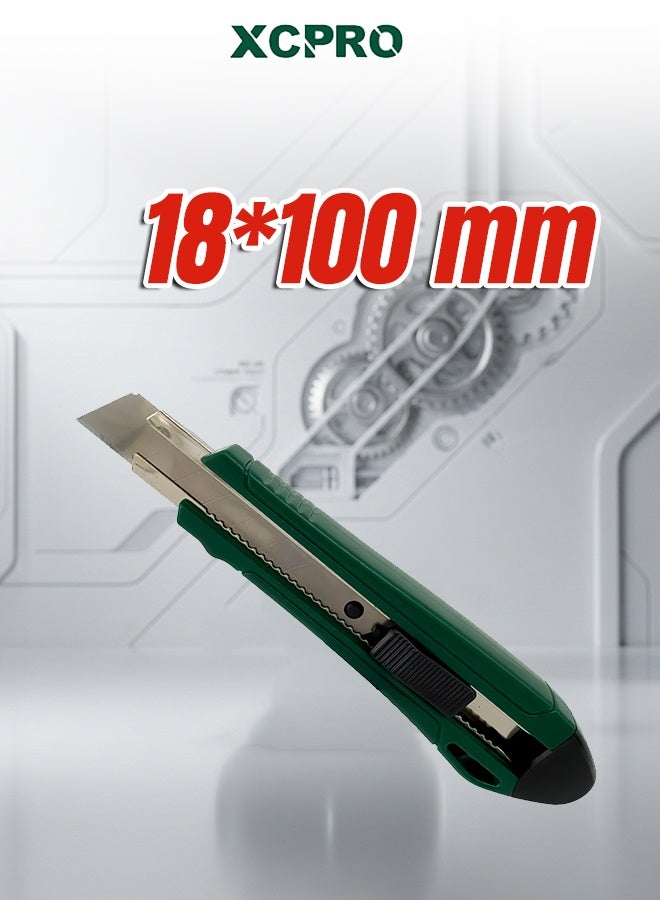 Snap-Off Blade Knife 18mm Utility Cutter with Flat Push Button, 170mm Box Cutter, 100mm Blade, Includes 1 Blade, Sliding Card Packaging