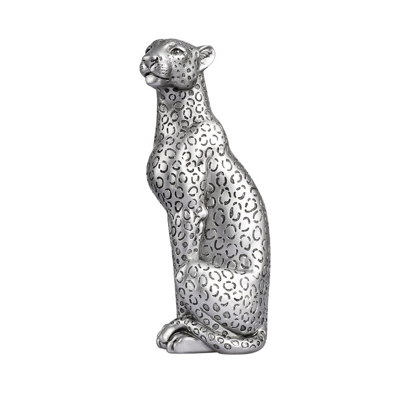 Polyroyal Polyroyal Cheetah Statue Home Decor Leopard Sculpture Resin Sitting Cheetah Figurine Desktop Table Top Ornament Decoration for Home Office Silver 