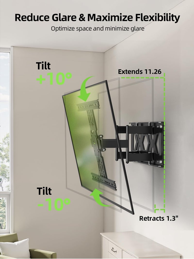 USX MOUNT Ultra Slim TV Wall Mount 37-75 Inch TVs Mount with Swivel and Tilt, Low Profile Full Motion Bracket with Articulating Dual Arms, Up to VESA 400X400 mm Max 16" Wood Studs, Holds 99lbs - Image 3