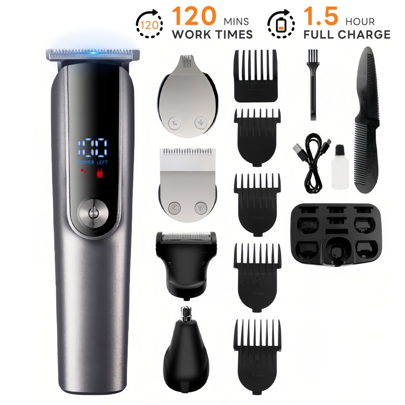 إي تي جي 5 في 1 مجموعة الرعاية الكهربائية للرجال - مقطع الشعر اللحية مقطع الشعر الأنف مقطع الشعر USB قابل للشحن مع شاشة LED شفرات الفولاذ المقاوم للصدأ 4 دليل المشاطئ - Image 1