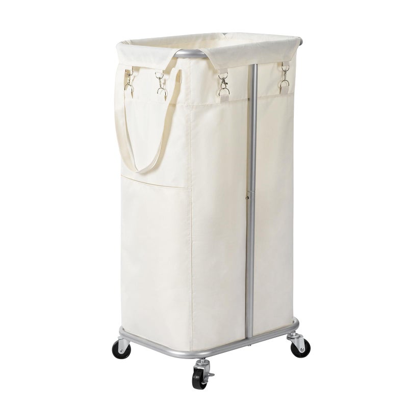 WOWLIVE 100L Rolling Laundry Hamper with Wheels Large Basket Organizer Laundry Cart with Steel Frame and Removable Bag Foldable Tall Dirty Clothes Hamper Dorm Room Storage for Bedroom (Light Beige) - Image 1