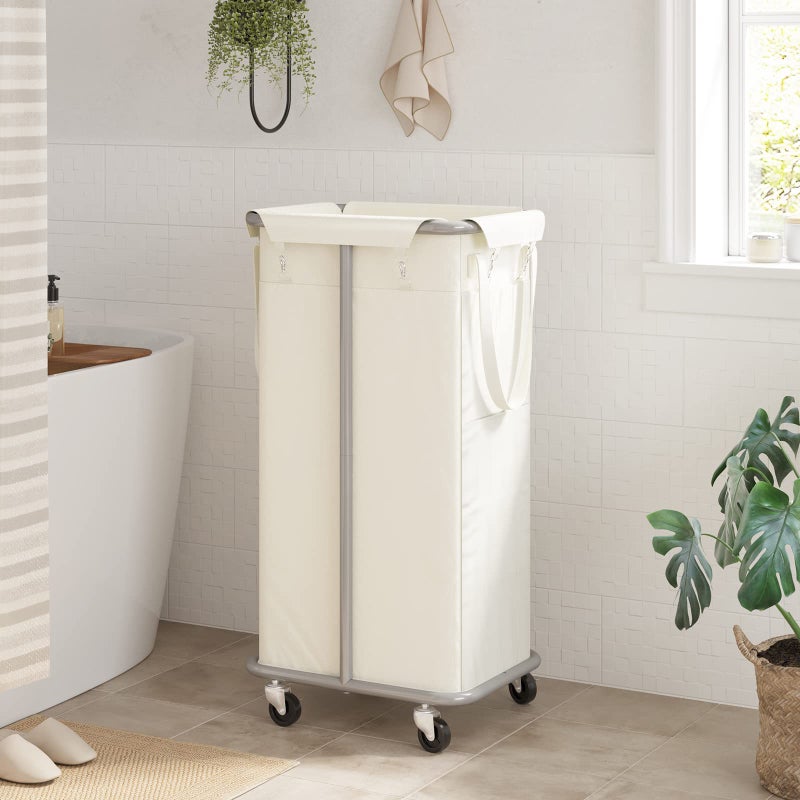 WOWLIVE 100L Rolling Laundry Hamper with Wheels Large Basket Organizer Laundry Cart with Steel Frame and Removable Bag Foldable Tall Dirty Clothes Hamper Dorm Room Storage for Bedroom (Light Beige) - Image 3