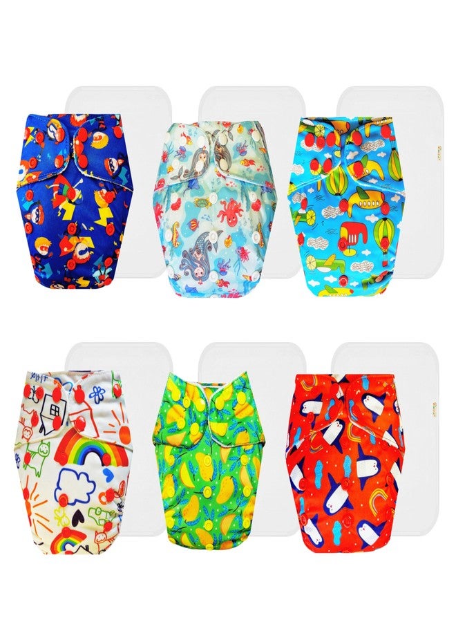 Dumbledo Premium Cloth Diaper with Cotton Insert (Pack of 6) | Hypoallergenic | Reusable & Washable | Adjustable Snaps | Perfect for Indian Summers | 3 Months - 3 Years | Unisex Baby - Image 1