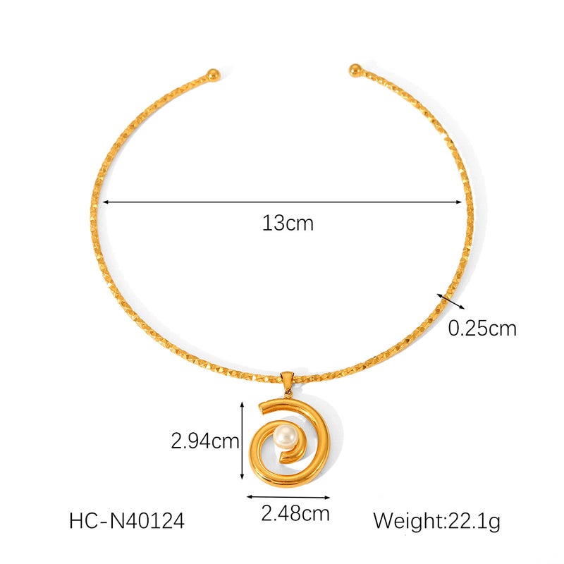 Cross-border French Style Elegant 18K Gold Stainless Steel Open Collar Ins Wind Thread Pearl Pendant Neck Chain for Women HC-N40124