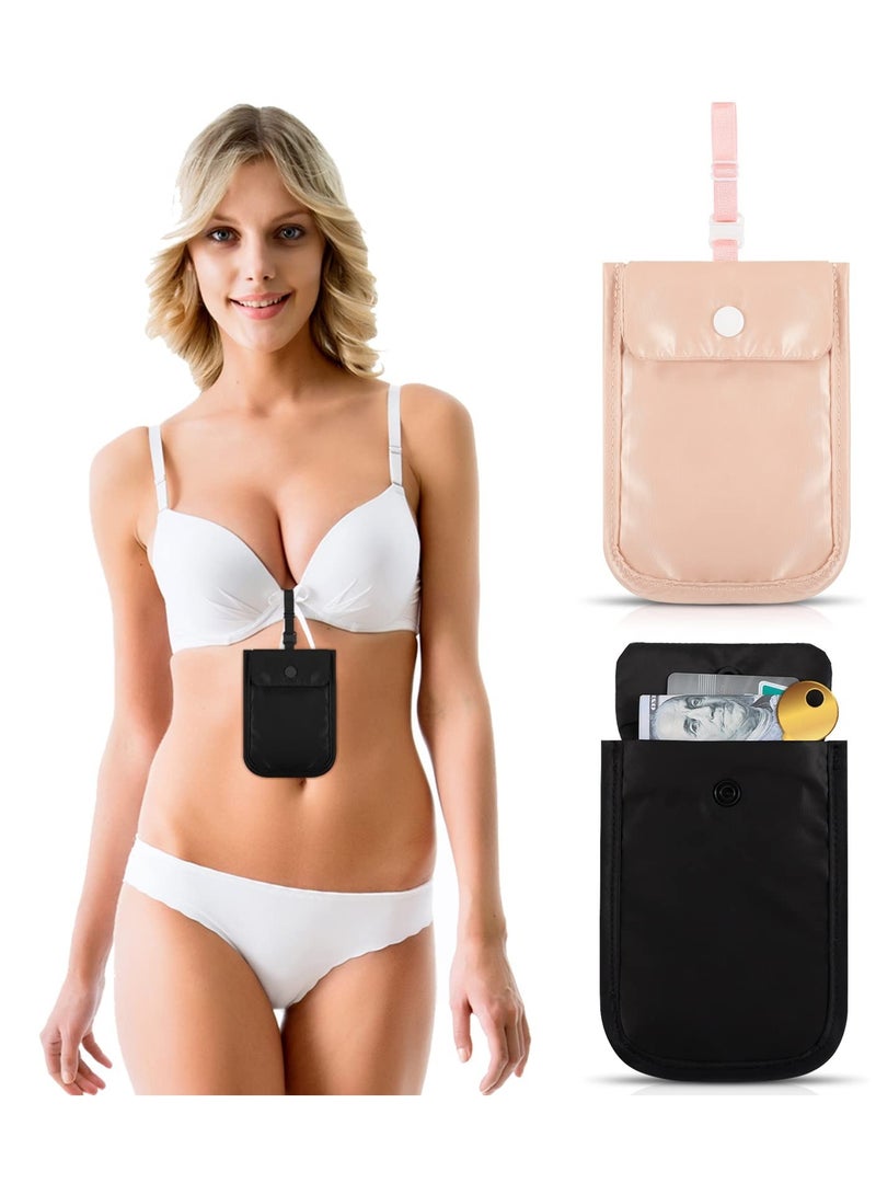 Excefore Women Bra Wallet, 2 Pieces Undercover Travel Pouch and Secret Pocket Bra Pocket Travel Wallet for Passport Valuables Bra Stash - Image 1