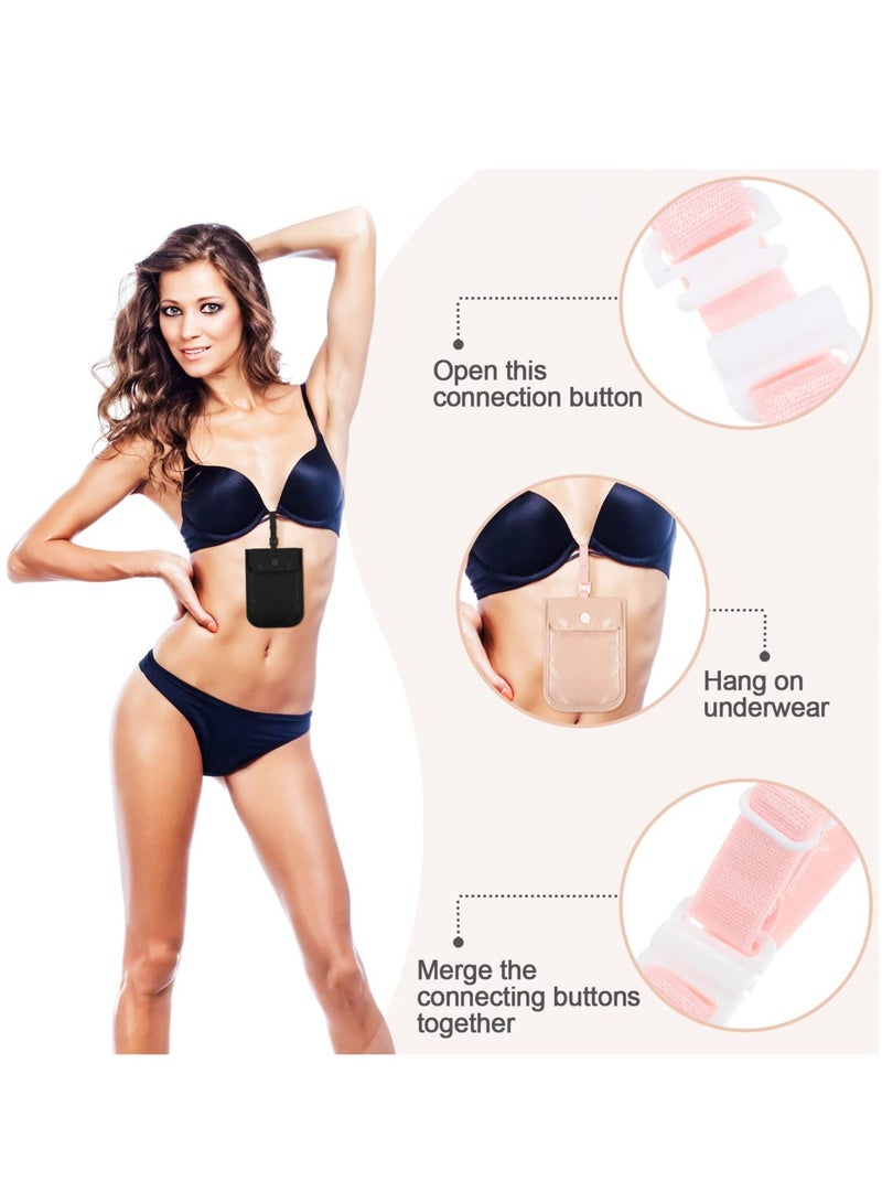 Excefore Women Bra Wallet, 2 Pieces Undercover Travel Pouch and Secret Pocket Bra Pocket Travel Wallet for Passport Valuables Bra Stash - Image 2
