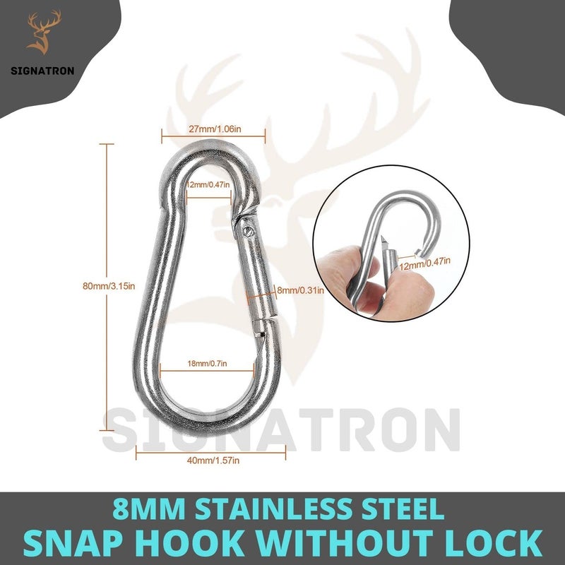 SIGNATRON Stainless Steel Spring Snap Hook CarabinerHook Swing ConnectorHeavy Duty Multipurpose Silver Pack of 8 - Image 3