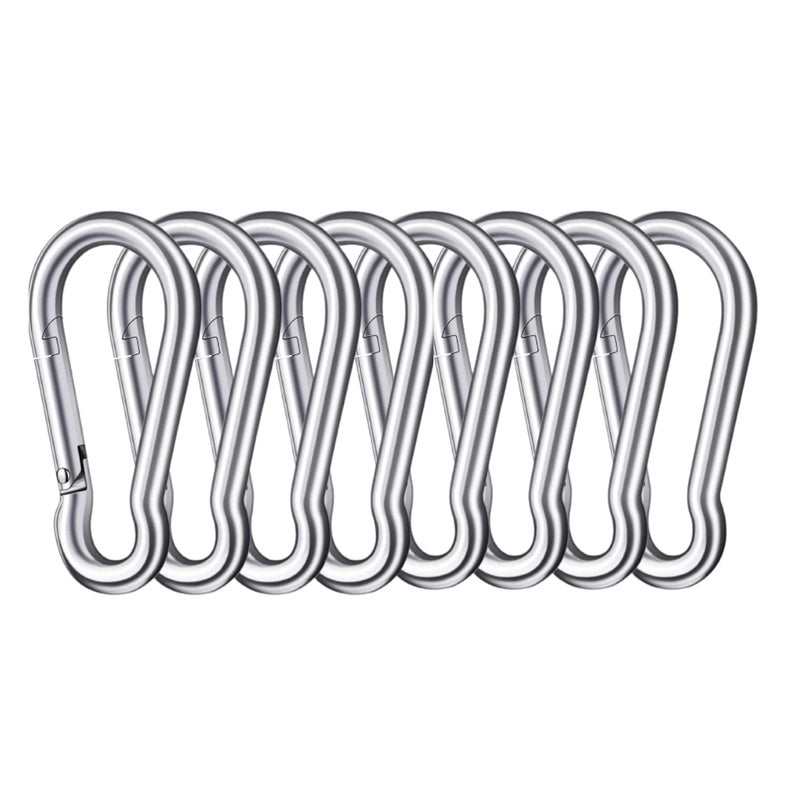 SIGNATRON Stainless Steel Spring Snap Hook CarabinerHook Swing ConnectorHeavy Duty Multipurpose Silver Pack of 8 - Image 1