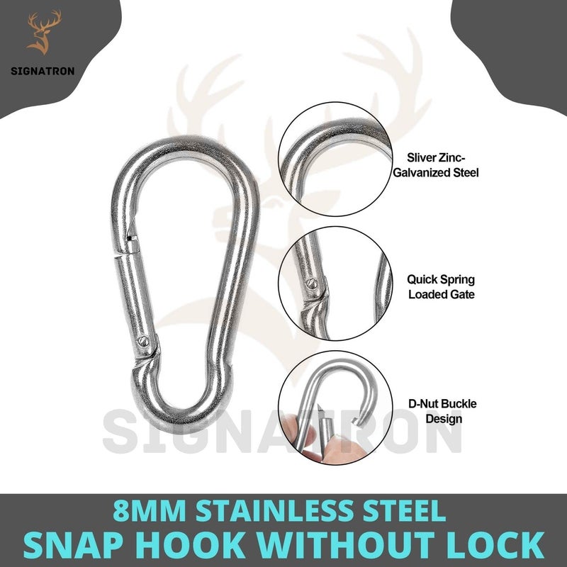 SIGNATRON Stainless Steel Spring Snap Hook CarabinerHook Swing ConnectorHeavy Duty Multipurpose Silver Pack of 8 - Image 2