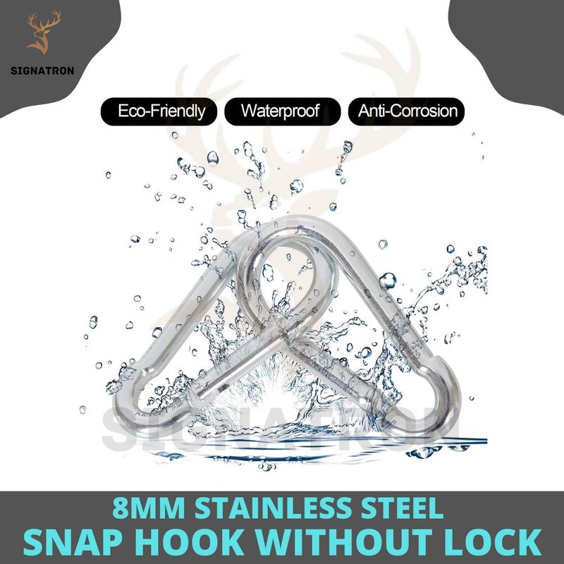 SIGNATRON Stainless Steel Spring Snap Hook CarabinerHook Swing ConnectorHeavy Duty Multipurpose Silver Pack of 8 - Image 5