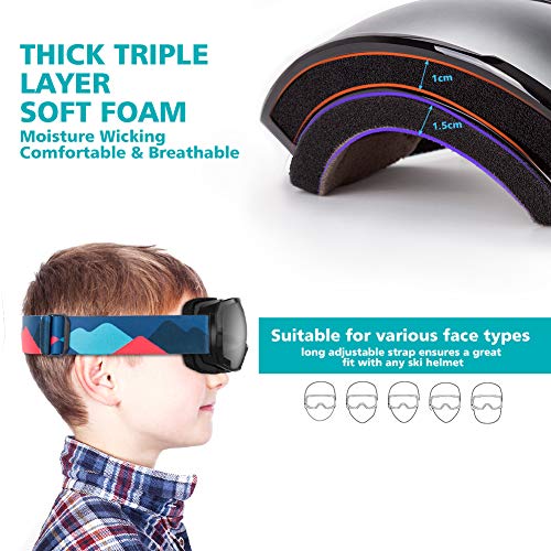 OutdoorMaster Kids Ski Goggles, Snowboard Goggles - Youth Snow Goggles - Midnight - Image 4