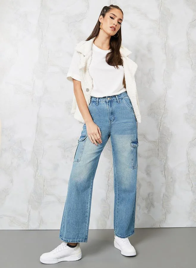 ستايلي Mid Rise Wide Leg Cargo Jeans