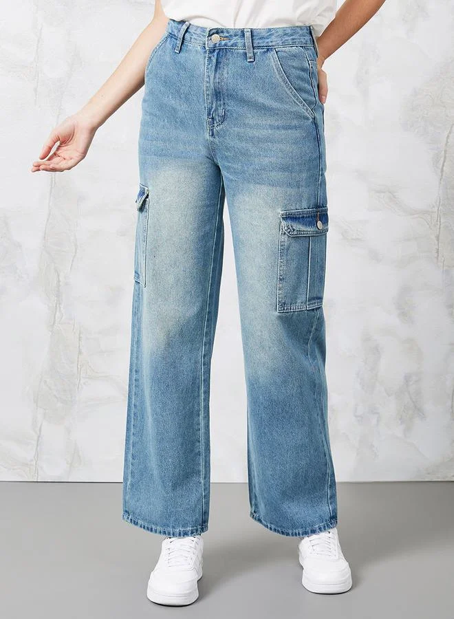 ستايلي Mid Rise Wide Leg Cargo Jeans