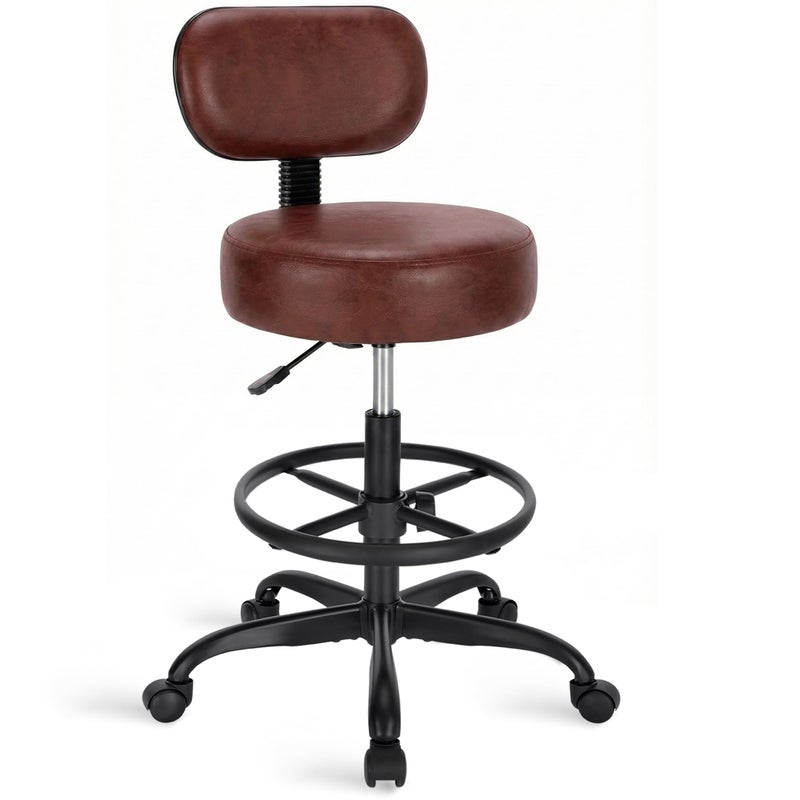 SUPERJARE Drafting Chair with Back, Adjustable Foot Rest Rolling Stool, Multi-Purpose Office Desk Chair, Thick Seat Cushion for Home Bar Kitchen Shop - Rustic Brown - Image 1