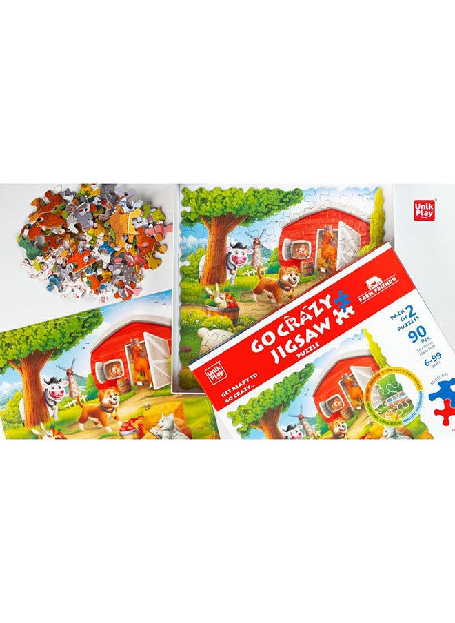 UnikPlay - ألغز جنون للأطفال والبالغين، لغز مطبوع كرتوني جذاب مع 2 صينية لغز لعمر 6 إلى 99 سنة-90 قطعة-(أصدقاء المزرعة) - Image 1