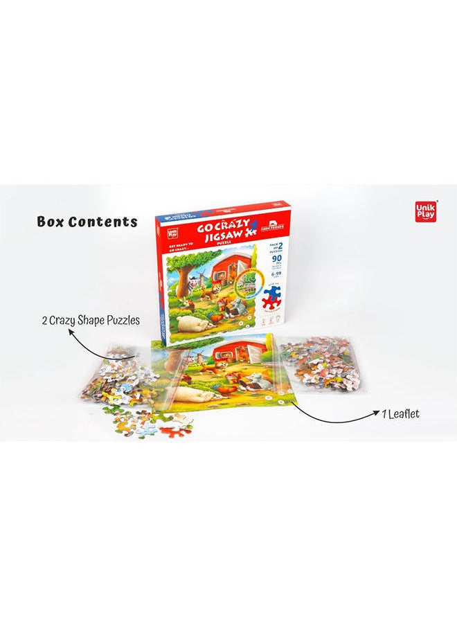 UnikPlay - ألغز جنون للأطفال والبالغين، لغز مطبوع كرتوني جذاب مع 2 صينية لغز لعمر 6 إلى 99 سنة-90 قطعة-(أصدقاء المزرعة) - Image 1