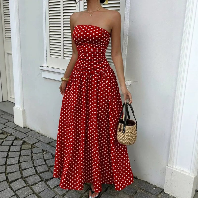 2026 Summer Off-Shoulder Polka Dot Elegant Slimming Dress - Image 3