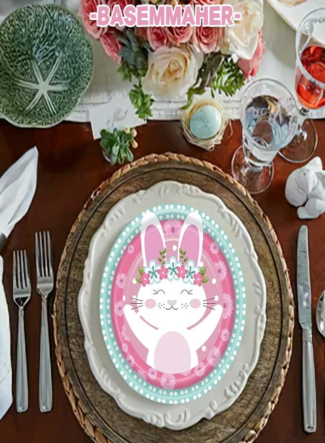 BASEMMAHER أطباق ورقية دائرية بمناسبة عيد الفصح من BASEMMAHER مزينة بأرانب وزهور 7" أطباق ملونة للزينة وأدوات مائدة للعشاء لمناسبات العطلات وربيع عيد الميلاد وحفلات أعياد الميلاد تكفي لـ 24 شخصاً - Image 5
