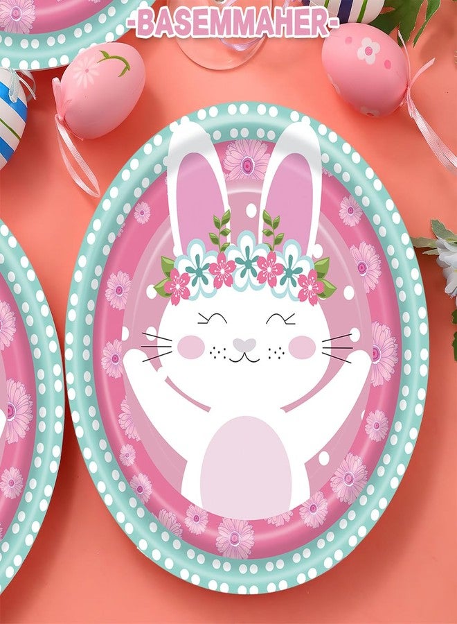 BASEMMAHER أطباق ورقية دائرية بمناسبة عيد الفصح من BASEMMAHER مزينة بأرانب وزهور 7" أطباق ملونة للزينة وأدوات مائدة للعشاء لمناسبات العطلات وربيع عيد الميلاد وحفلات أعياد الميلاد تكفي لـ 24 شخصاً - Image 3