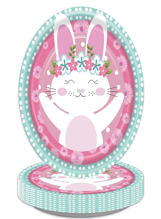 BASEMMAHER أطباق ورقية دائرية بمناسبة عيد الفصح من BASEMMAHER مزينة بأرانب وزهور 7" أطباق ملونة للزينة وأدوات مائدة للعشاء لمناسبات العطلات وربيع عيد الميلاد وحفلات أعياد الميلاد تكفي لـ 24 شخصاً - Image 1