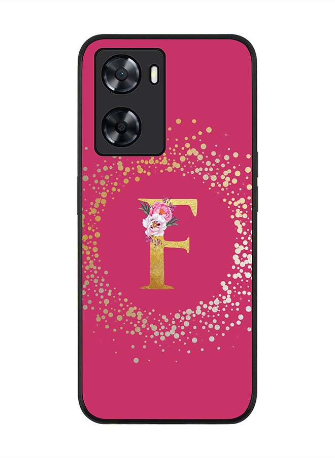 Stylizedd Rugged Black edge case for Oppo A57 4G, Slim fit Rubber Edges Thin Cover -  Custom Monogram Initial Letter Floral Pattern Alphabet - F  (Dark Pink Rose )  - Image 1