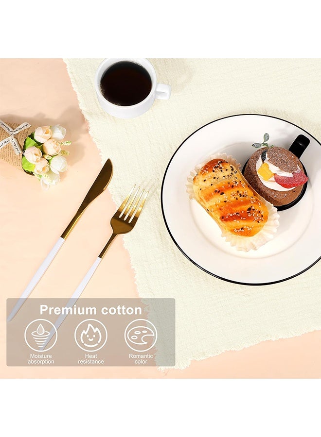 HaHaHai 12 Pieces Cotton Cloth Napkin,  17 x 17 Inch Rustic Reusable Washable Festive Square Soft Table Napkins with Fringe for Parties, Wedding, Restaurant Table Accessory(Ivory) - Image 3