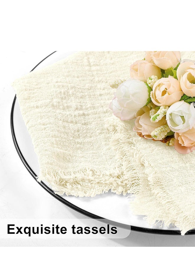 HaHaHai 12 Pieces Cotton Cloth Napkin,  17 x 17 Inch Rustic Reusable Washable Festive Square Soft Table Napkins with Fringe for Parties, Wedding, Restaurant Table Accessory(Ivory) - Image 5