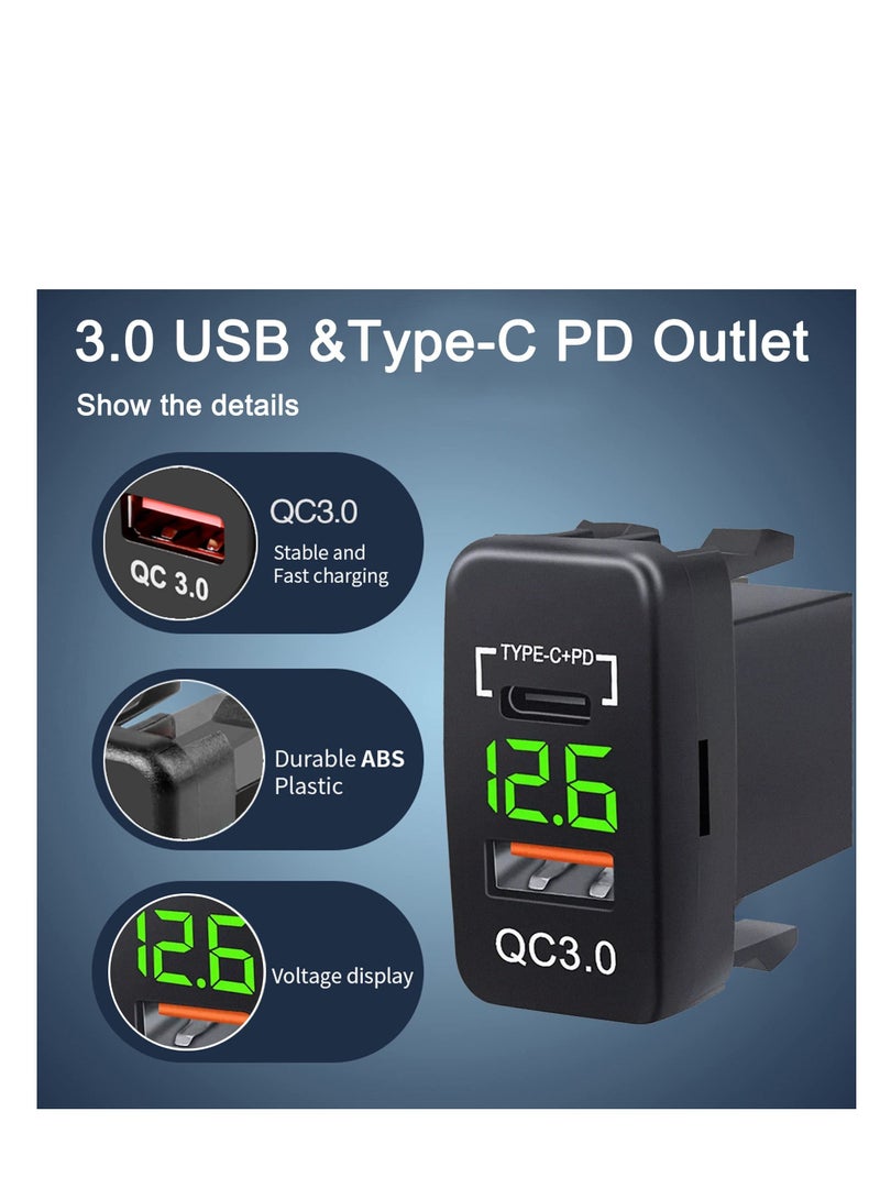 Y&D USB Quick Charger Socket 12V/24V 38W 3.0 &Type-C PD Outlet Multi Port Charge Power Adapter with LED Voltmeter Display for Car Truck Golf Boat Marine RV Motorcycle-1 PCS  - Image 3